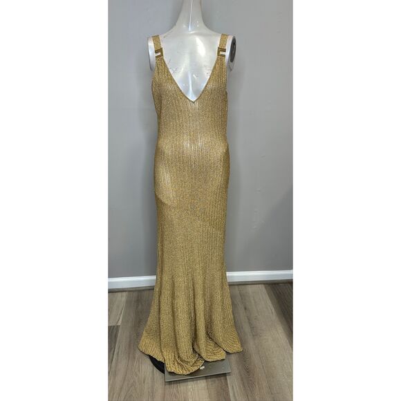 Elisabetta Franchi E. F. Metallic Ribbed Maxi Dress in Gold IT42/US6 $890 - Picture 4 of 11
